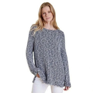 Barbour Blue and White Crew Neck Sweater